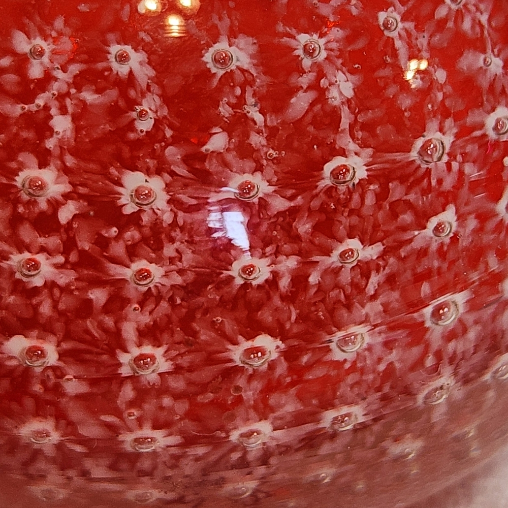 Vintage Red Art Glass Paperweight – Controlled Bubble Design, Hand Blown - Picture 7 of 11